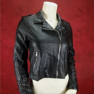 Black Studded Faux Leather Moto Jacket💋